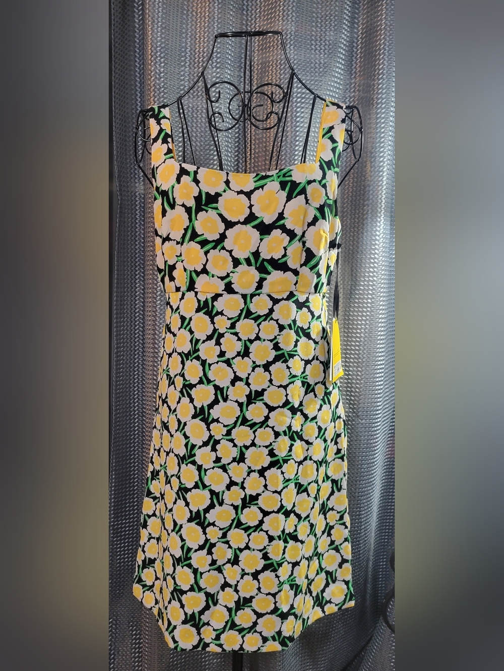 Diane Von Furstenberg Black Dress with Yellow & White Floral Print